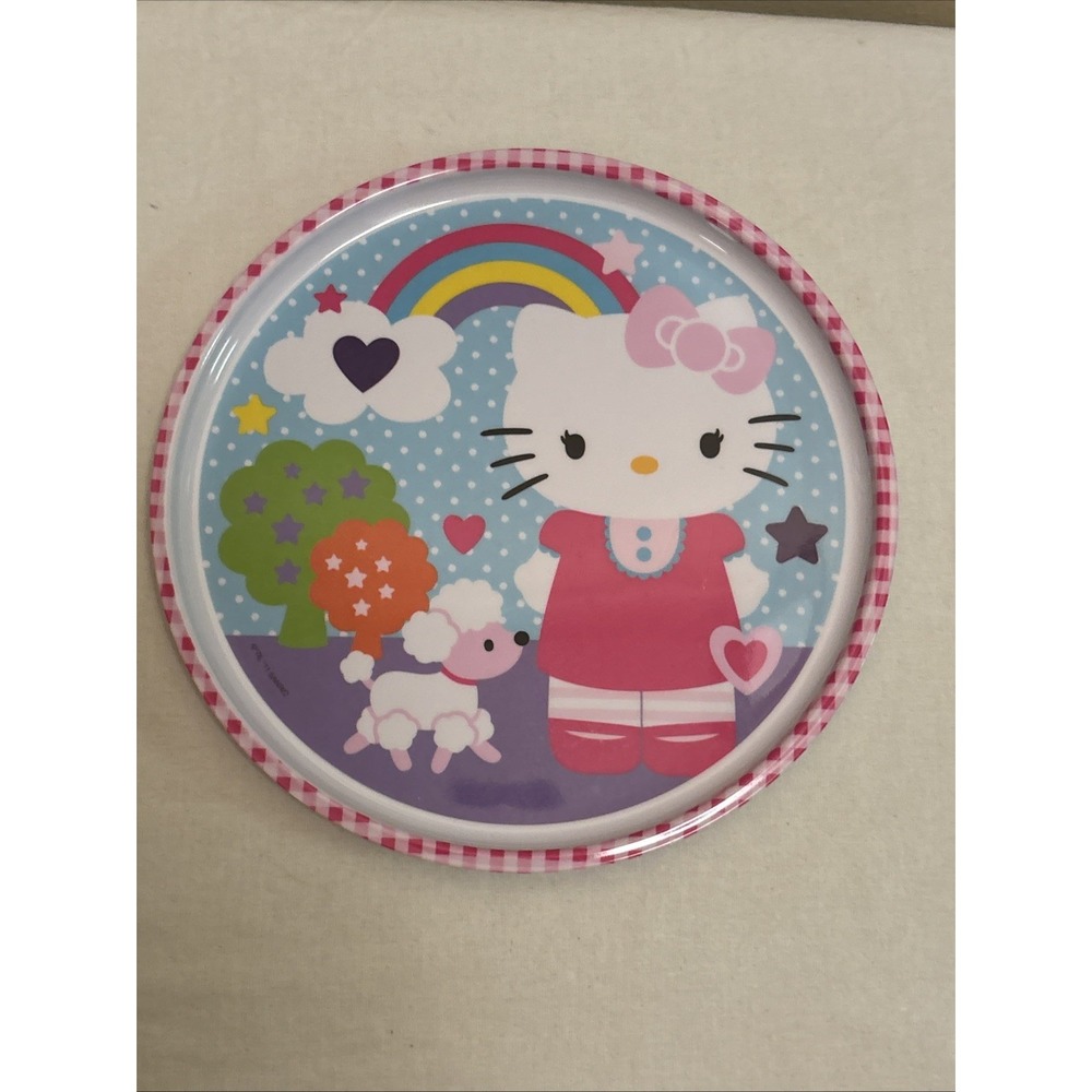 Hello Kitty Sanrio 8in Melamine Plate Zak Designs Poodle Rainbow Gingham Pink